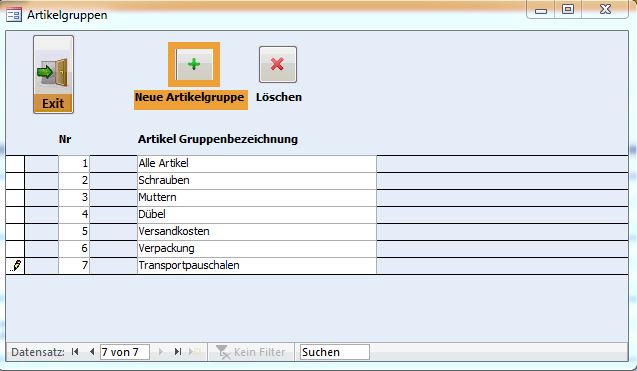 Warengruppen, Artikelgruppen, Hauptartikel
