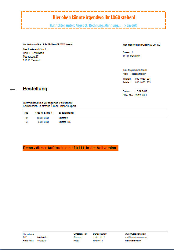 Rechnungsprofi - Bestellungen schreiben, Bestellungen aus Angeboten, Bestellung erstellen - Bestellsoftware
