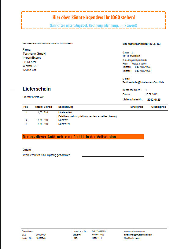 Rechnungsprofi - Lieferscheine drucken, Lieferscheinpositionen erfassen, Lieferschein aus einer Rechnung erstellen, Lieferschein betrachten