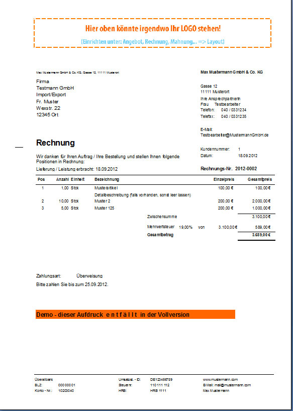 Rechnungsprofi - Rechnung schreiben, Rechnungen erstellen, Programm zum Schreiben von Rechnungen, Rechnung einfach mit wenigen Mausklicks schreiben, Erstellung von Rechnungen, Muster einer Rechnung, Vorlage Rechnungen, Rechnung mit Rechnungsprofi