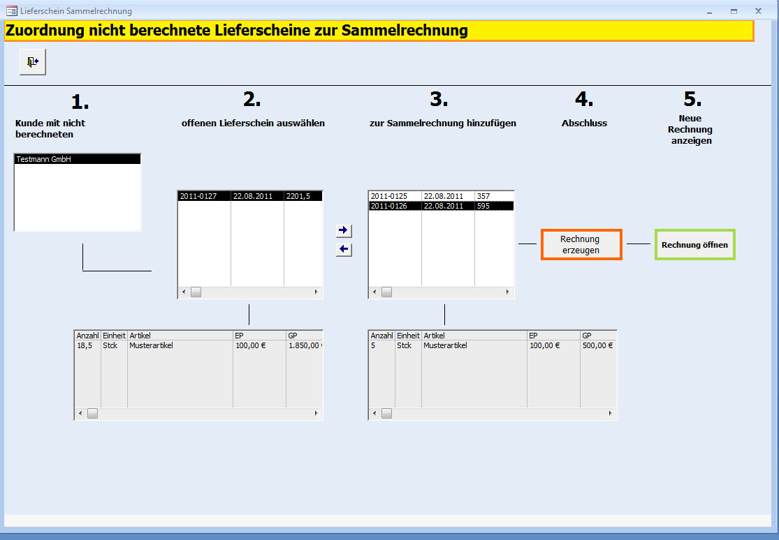 Rechnungsprofi � Sammelrechnungen erstellen, Lieferscheine zu Sammelrechnungen zusammenfassen