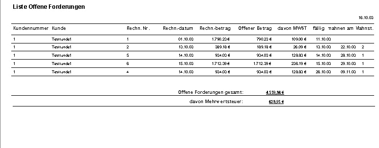 Rechnungsprofi - offene Forderungen, offene Rechnungen verwalten, offene Forderungen und Rechnungen bearbeiten, suchen, Vorschau Liste offener Rechnungen