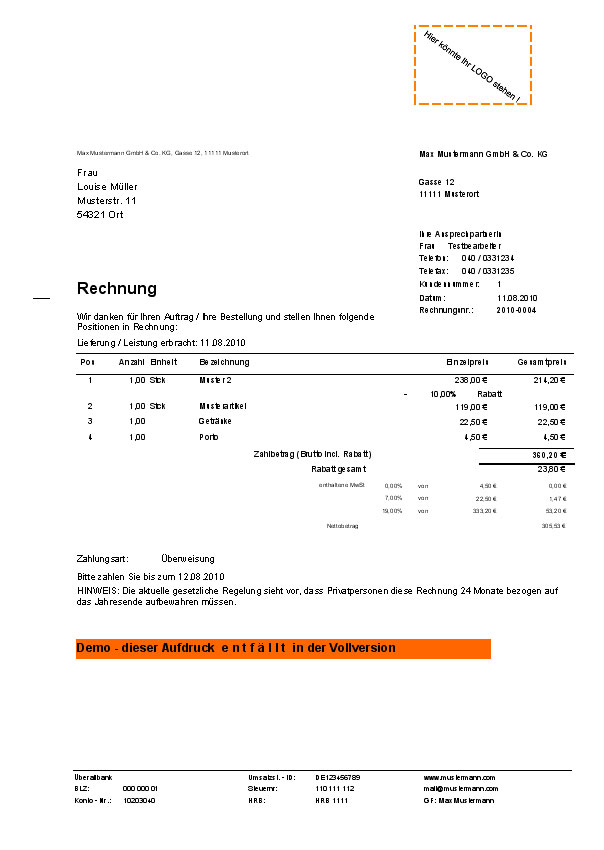 Software Rechnungen, Rechnungssoftware, Bruttorechnungen, Nettorechnungen