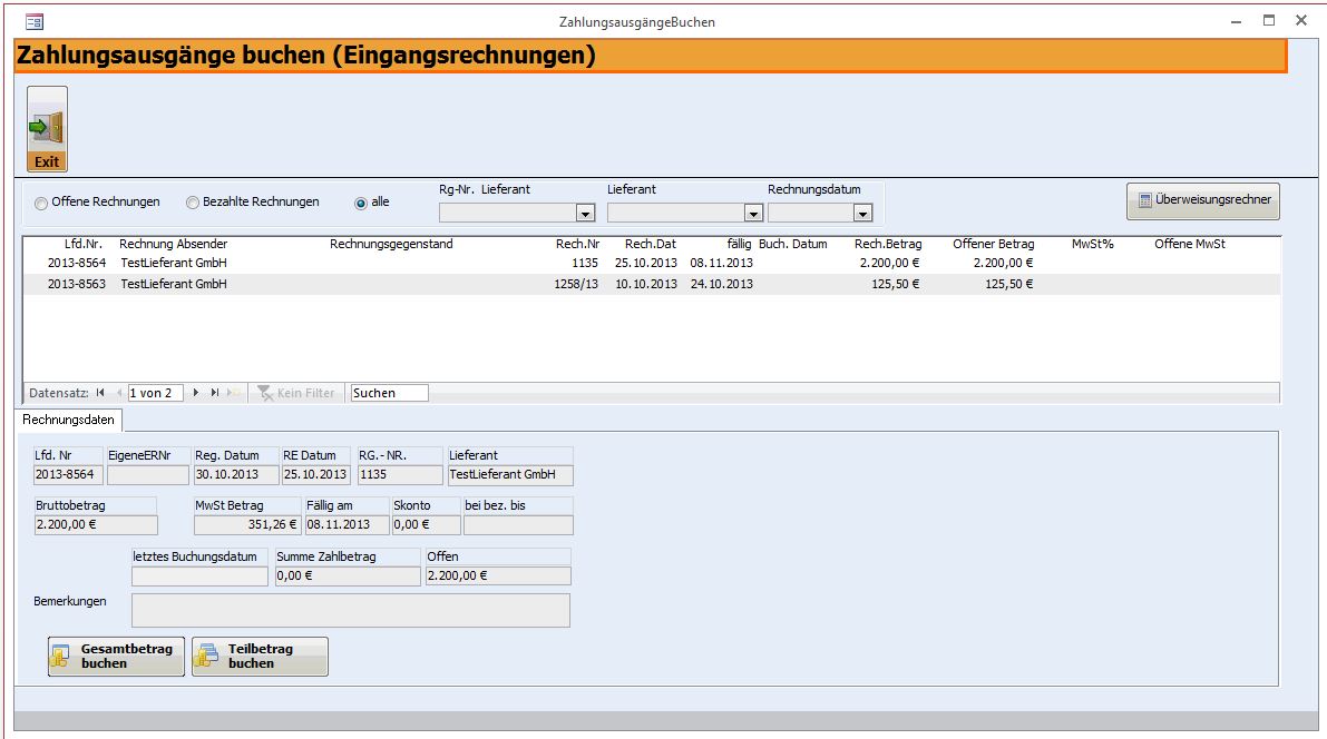 Rechnungsprofi - Eingangsrechnungen registrieren, Erfassen von Eingangsrechnungen, Verwalten von  Eingangsrechnungen, Eingangsrechnungen bearbeiten, suchen