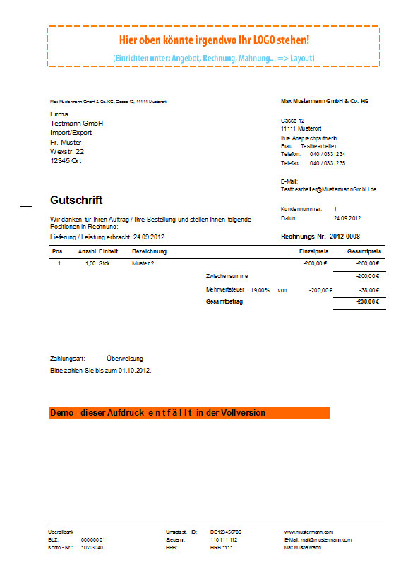 Rechnungsprofi - Gutschrift erstellen, Gutschriften schreiben, Gutschriften  suchen